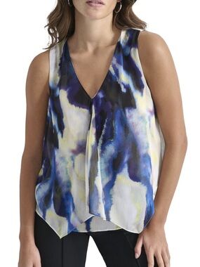 NWT DKNY V-Neck Sleeveless Top Vertical Wave Sz M